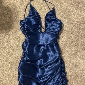 Size Small Lucy In The Sky Jazmine Satin Bodycon Dress in Navy Blue